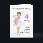 4th Birthday Card for a Sister<br><div class="desc">A 4th Birthday Card for a sister,  with a black fairy in a pink dress,  from a watercolour illustration by Judy Adamson. Please feel free to customise the inside message and contact me through my store if you would like changes to the front cover.</div>