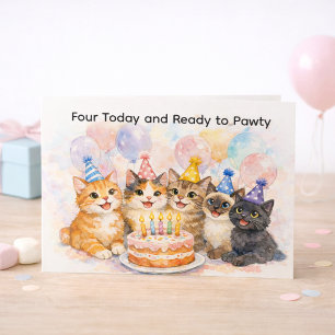 4th Birthday Card for Girls Fun Cat Party 