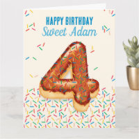 4th Birthday Card with Chocolate Donut Design