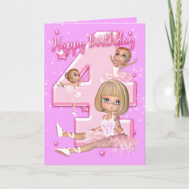 4th Birthday Card With Cute Ballerina (Front)