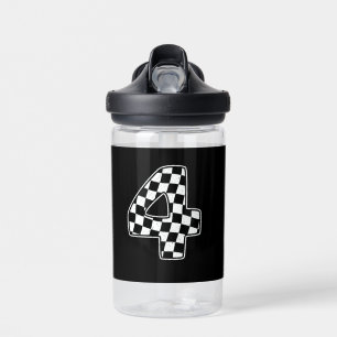 4th Birthday Checkered Number 4 Car Racing Flag  Water Bottle