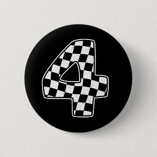 4th Birthday Chequered Number 4 Car Racing Flag  2 Inch Round Button