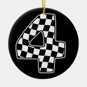4th Birthday Chequered Number 4 Car Racing Flag  Ceramic Ornament