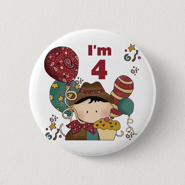 4th Birthday Cowboy Tshirts and Gifts 2 Inch Round Button (Front)