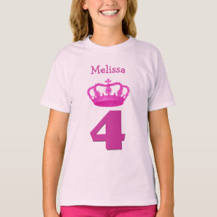 4th Birthday Crown and Big Number Custom Name Girl T-Shirt