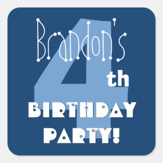 4th Birthday Custom Name Navy and Baby Blue Square Sticker
