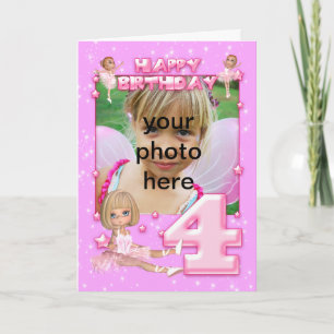 4th birthday customizable photo birthday card, card