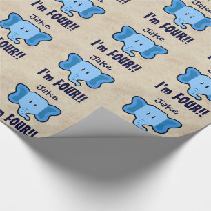 4th Birthday Cute Blue Elephant Face for BOY E04Z Wrapping Paper