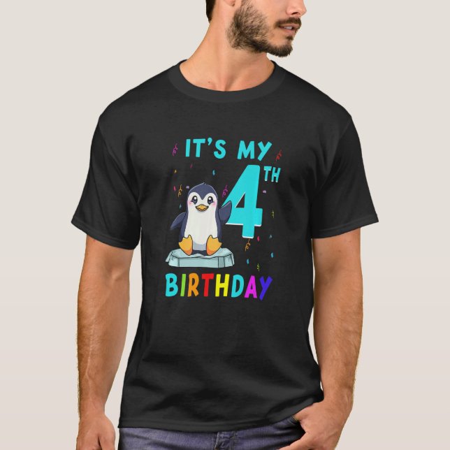 4th Birthday  Cute Penguin Birthday 4 Years Old T-Shirt (Front)