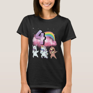 4th Birthday Dabbing Unicorn Sloth Sheep T-Shirt