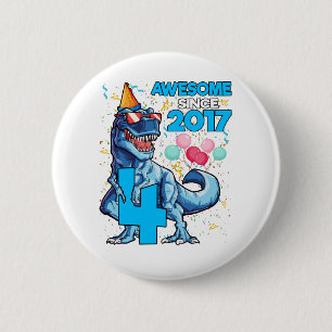 4th Birthday Dinosaur 4 Year Old Boy Kids Awesome 2 Inch Round Button