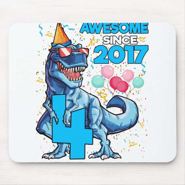 4th Birthday Dinosaur 4 Year Old Boy Kids Awesome Mouse Pad (Front)