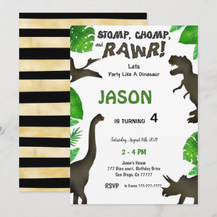 4th Birthday, Dinosaur Birthday Invitation