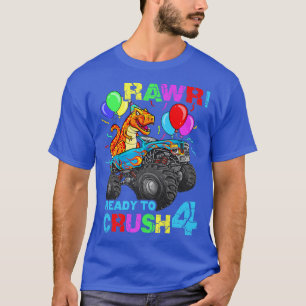4th Birthday Dinosaur Monster Truck Rawr Four Kids T-Shirt