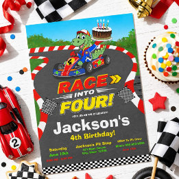4th Birthday Dinosaur Race Car Ready Set Invite