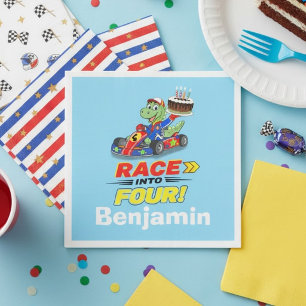 4th Birthday Dinosaur Race Car Ready Set Napkin