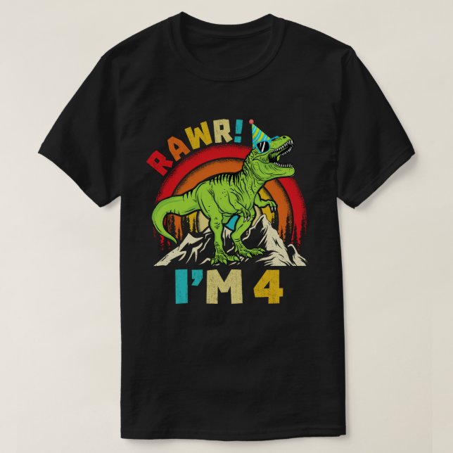 4th Birthday Dinosaur T Rex Rawr I'm 4 For Boys T-Shirt (Design Front)