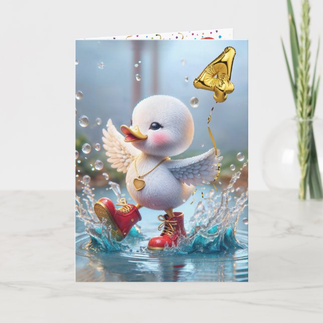 4th Birthday Duck Dancing In a Rain Puddle Card (Front)