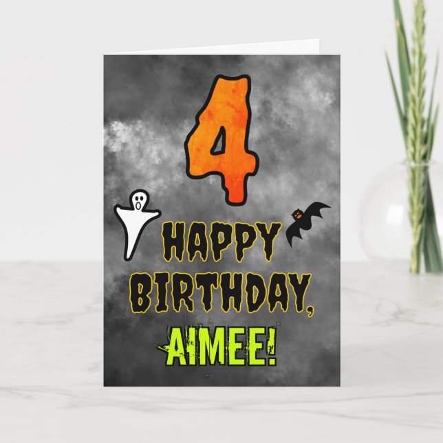 4th Birthday: Eerie Halloween Theme + Custom Name Card (Front)