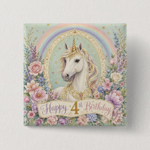 4th Birthday Elegant Unicorn Rainbow 2 Inch Square Button