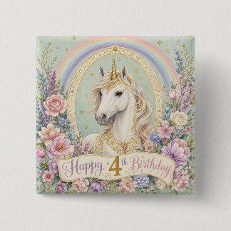 4th Birthday Elegant Unicorn Rainbow 2 Inch Square Button