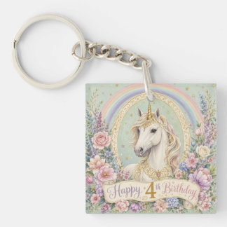 4th Birthday Elegant Unicorn Rainbow Keychain