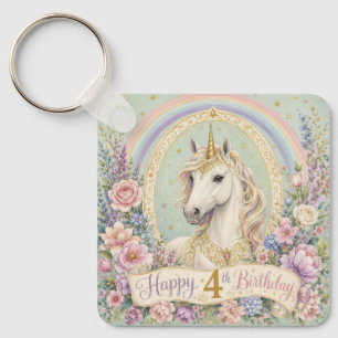 4th Birthday Elegant Unicorn Rainbow Keychain