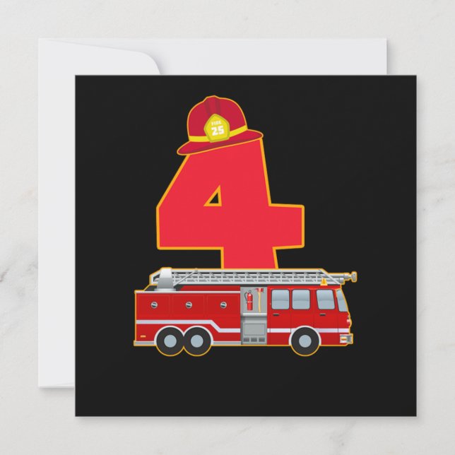 4th Birthday Fireman Firefighter Fire Truck Gift Invitation (Front)
