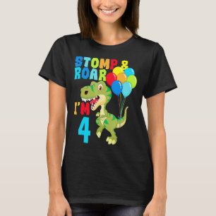 4th Birthday  For Boys Dinosaurs Stomp & Roar I'm  T-Shirt