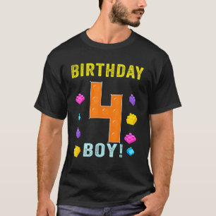 4th Birthday Four 4 Years Old Block Building Boys T-Shirt