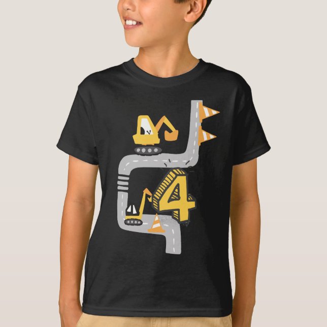 4th birthday four year old excavator birthday gift T-Shirt (Front)