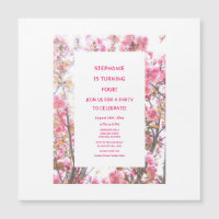 4th Birthday Fourth Custom Age Pink Cherry Floral 
