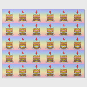 4th Birthday: Fun Cake and Candle + Custom Name Wrapping Paper
