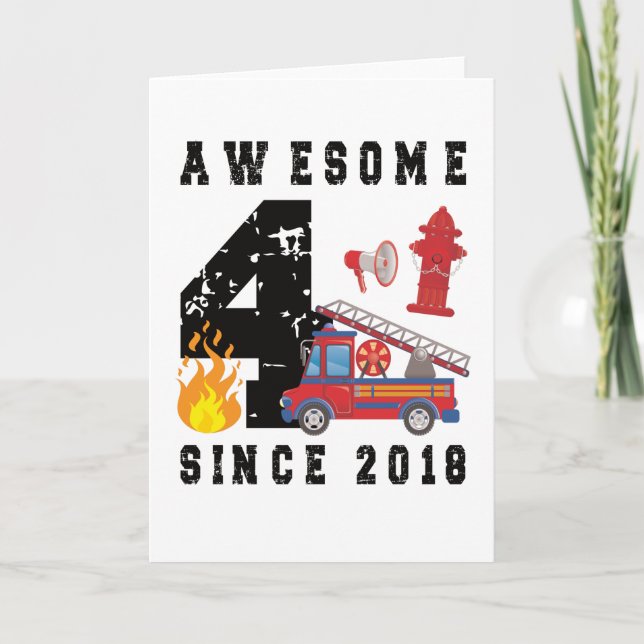 4th Birthday Gift Firefighter Boy Born in 2018 Card (Front)
