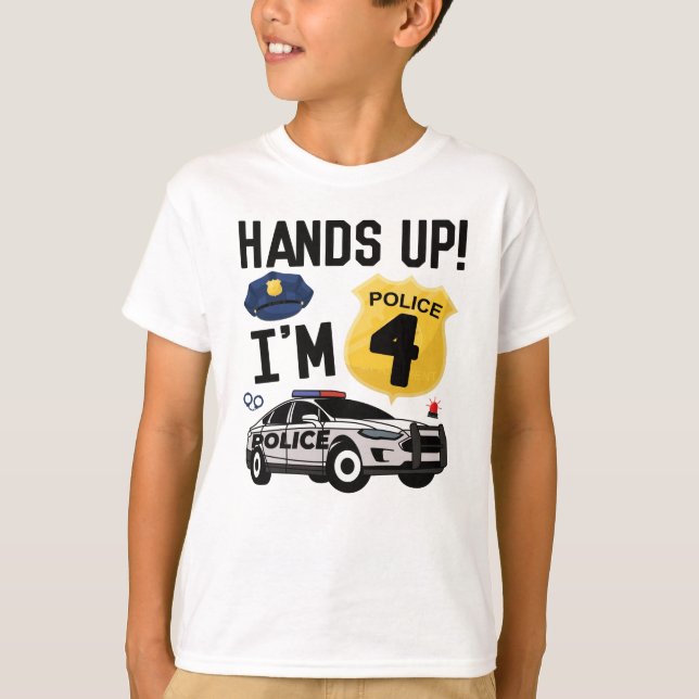 4th Birthday Gift Police Officer 4 Year Old Boy T-Shirt (Front)