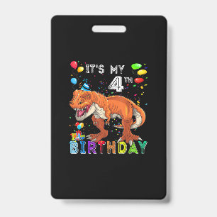 4th Birthday Gifts Kids Boys Dino T Rex Dinosaur Badge