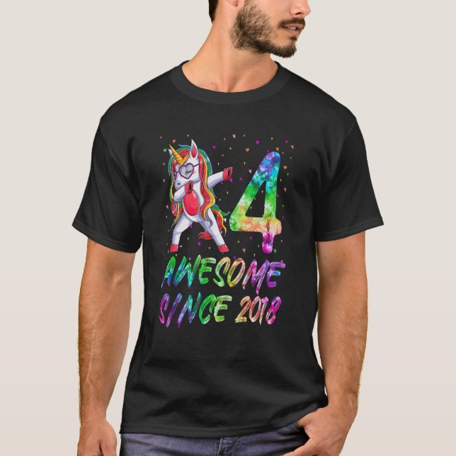 4th Birthday Girl Dabbing Unicorn 4 Years Old Unic T-Shirt (Front)