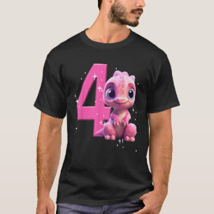 4th Birthday Girl Dinosaur Pink Party Kids rex Fo T-Shirt