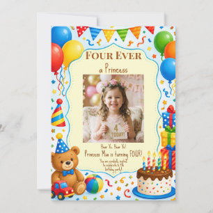 4th Birthday Girl Photo Four Ever a Princess Party Invitation