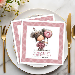 4th Birthday Girl Quirky Funny Whimsical Pink  Napkin
