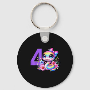 4th Birthday Girl Snake Party Rainbow Coquette Bow Keychain