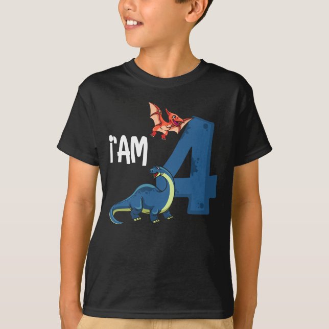 4th birthday girls boys Dinosaur Dinos 4 years old T-Shirt (Front)