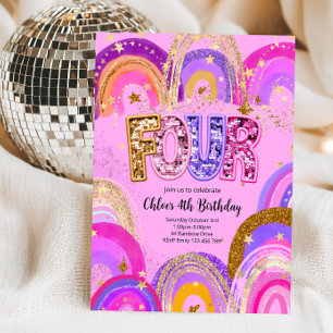 4th Birthday Girls Party Invitation