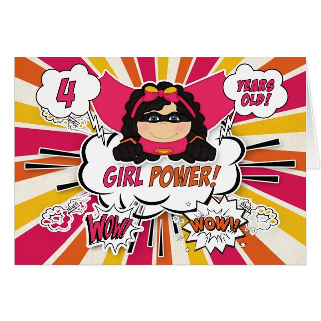 4th Birthday Girls Super Kids Pink Comic Book (Front Horizontal)