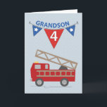 4th Birthday Grandson, Firetruck Card<br><div class="desc">Birthday wishes are rushing through with this cute red fire truck to celebrate your Grandsonâ€™s 4th birthday!</div>
