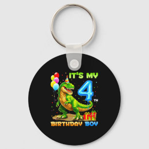 4th birthday happy 4 year t-rex shirt boys funny keychain