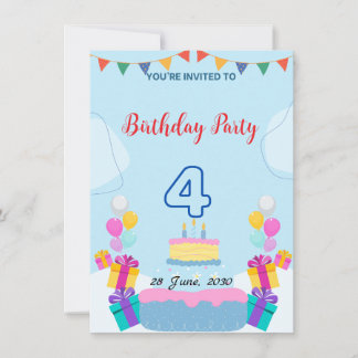 4th Birthday Invitation – Adorably Fun Party Card 