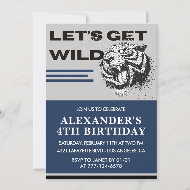 4th birthday invitations boy Party Let's Get Wild (Front)