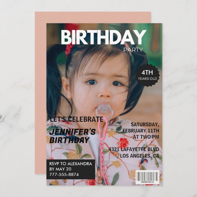 4th birthday invitations Girl Magazine Cover (Front/Back)