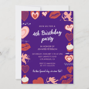4th birthday invitations Modern Cute Hearts